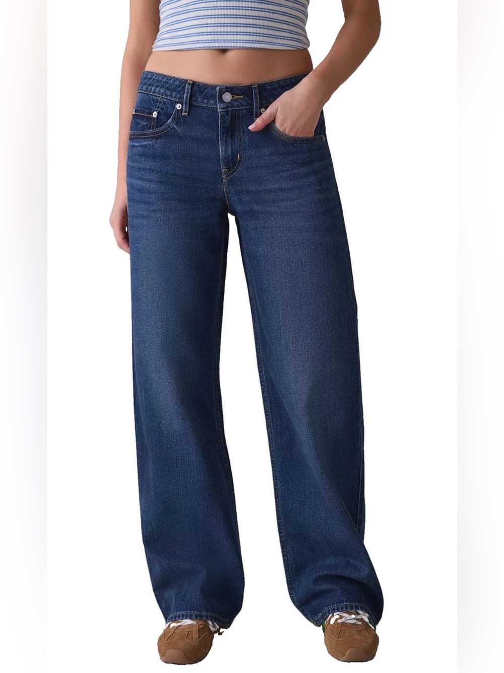 Levi's Low Loose Wide-Leg Mid Rise Jeans — Dark Blue Denim 32